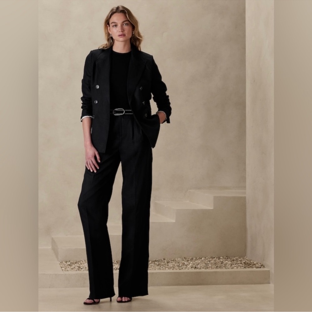 Banana Republic Palma Straight Leg Linen Pant Black